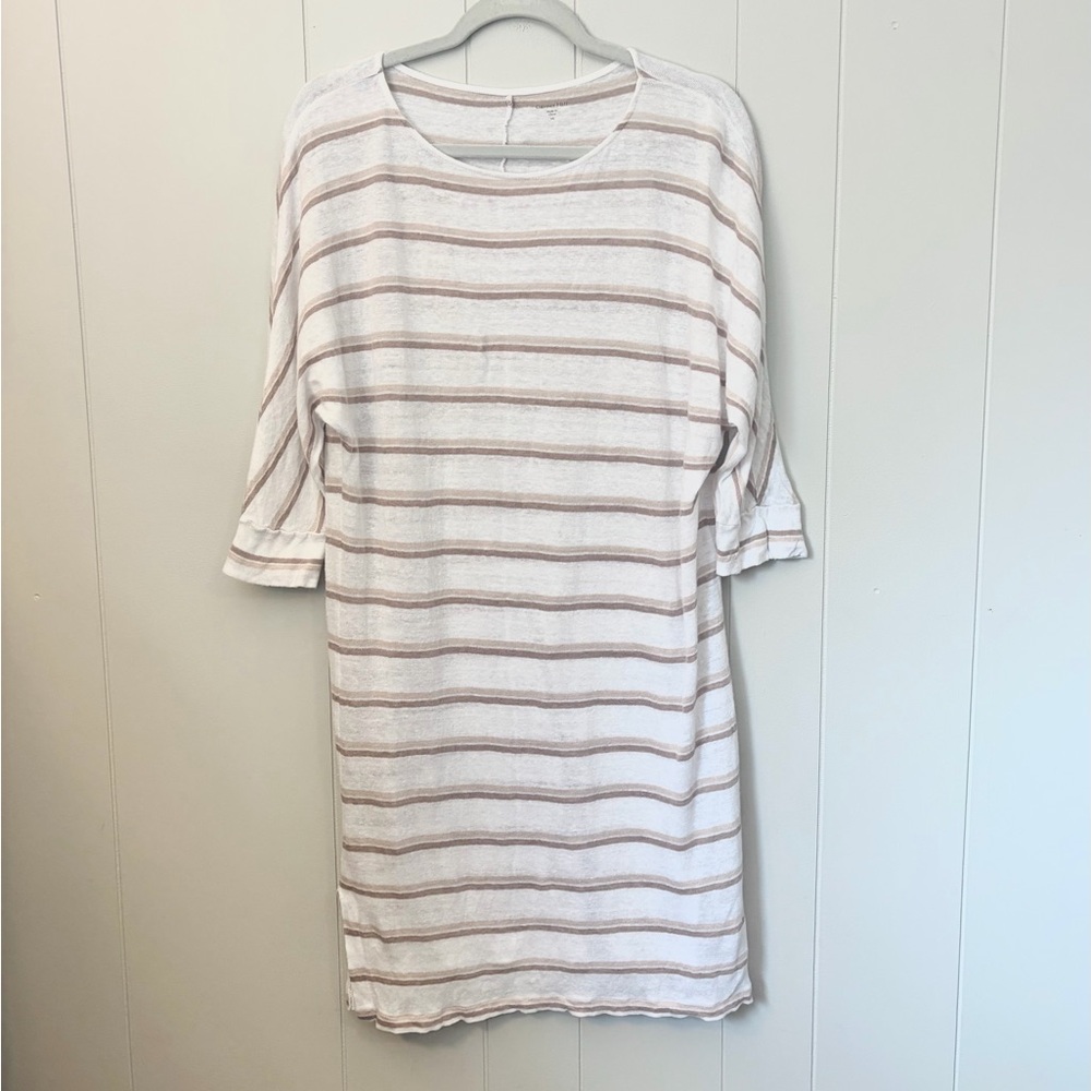 Garnet Hill Dress 100% Organic Linen Tunic Striped Coverup Extra Small